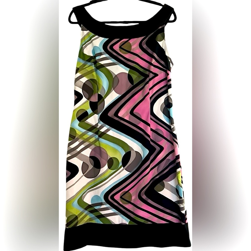 CONNECTED Apparel Black/Pink/Green/Blue/White Pattern Sheath Dress, Sz 16, GUC.